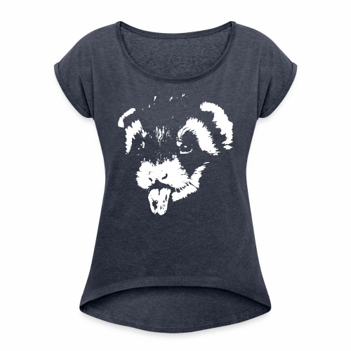 Sweet Cheeky Nimble Pet Head Stick Out Tongue Gift - Women's Roll Cuff T-Shirt