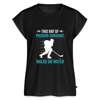 Ice Hockey Player Goalie Ray of Sunshine - Women's Premium Roll Up Sleeve T-Shirt - black - Front - AI Model Female 180 light (180cm)