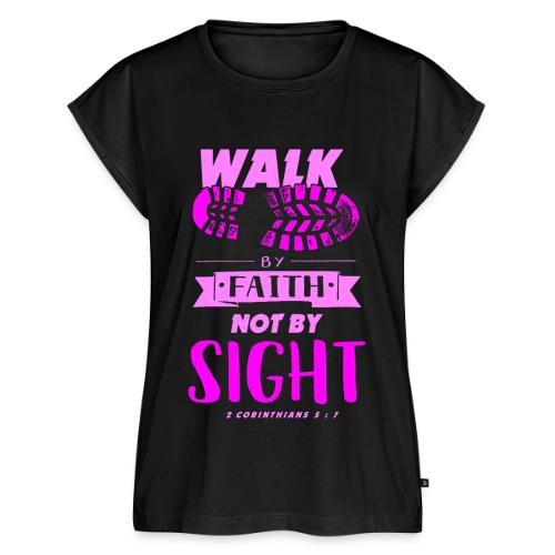 Walk by Faith - Pink - Women's Premium Roll Up Sleeve T-Shirt