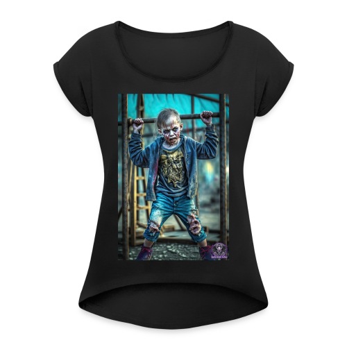 Zombie Kid Playground B12: Zombies Everyday Life - Women's Roll Cuff T-Shirt