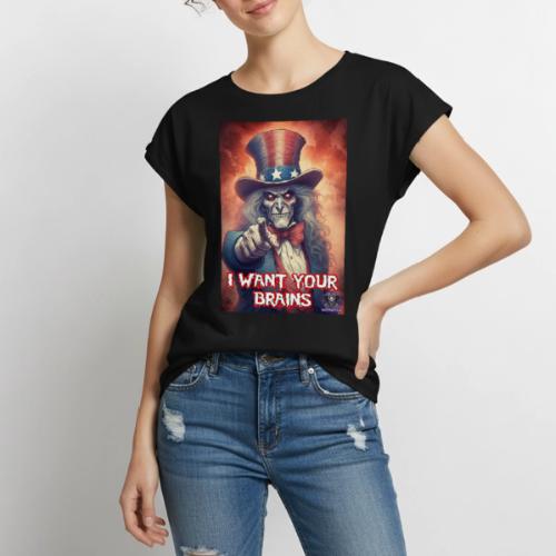Zombie Uncle Sam Wants You #1T Patriotic Undead - Women's Premium Roll Up Sleeve T-Shirt