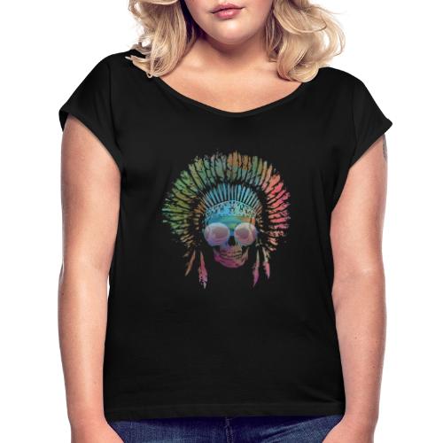 Chief Skull Watercolor - Women's Roll Cuff T-Shirt