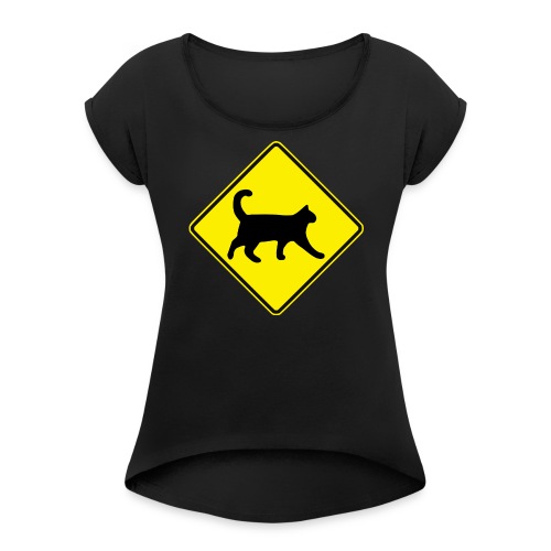 australien road sign cat - Women's Roll Cuff T-Shirt