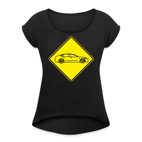 Australian Road Sign Tesla Model 3 - Women's Roll Cuff T-Shirt