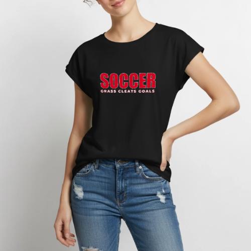Soccer Grass Cleats Goals Typography Design - Women's Premium Roll Up Sleeve T-Shirt