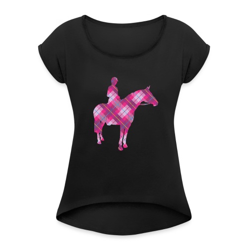 Tartan Horse & Rider - Women's Roll Cuff T-Shirt