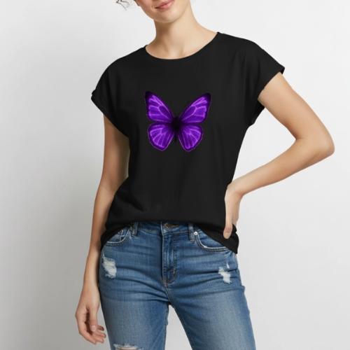Neon Purple Butterfly - Women's Premium Roll Up Sleeve T-Shirt