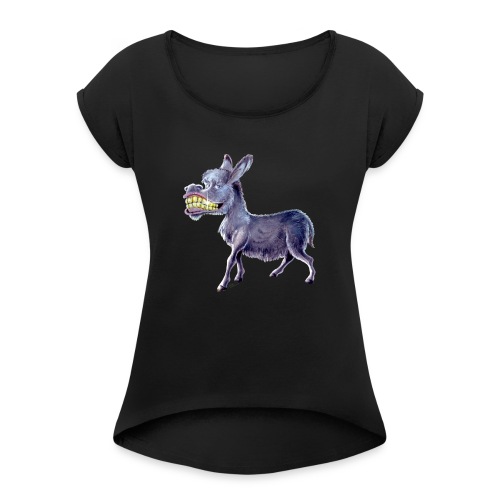 Funny Keep Smiling Donkey - Women's Roll Cuff T-Shirt