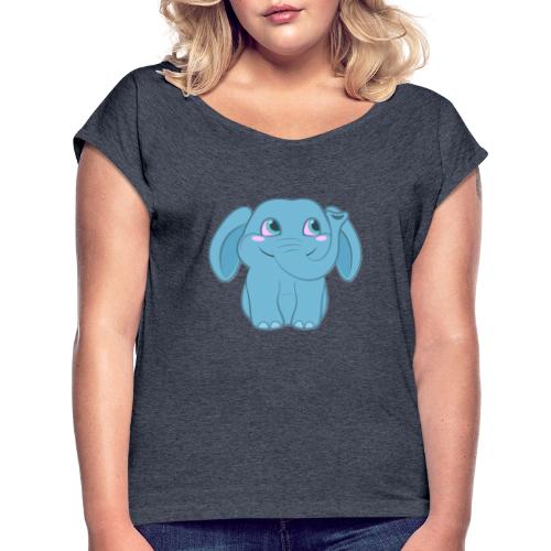 Baby Elephant Happy and Smiling - Women's Roll Cuff T-Shirt