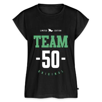 Cadeau d’anniversaire de 50 ans - T-shirt Premium Femme à Manches Retroussables - noir - Devant - AI Model Female 180 light (180cm)