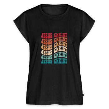 Jesus Christ Name Themed Apparel - Women's Premium Roll Up Sleeve T-Shirt - black - Front - AI Model Female 180 light (180cm)