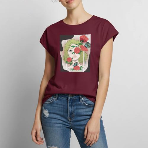 Girl with Rose Vine - Women's Premium Roll Up Sleeve T-Shirt