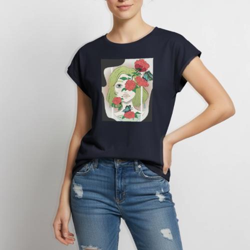 Girl with Rose Vine - Women's Premium Roll Up Sleeve T-Shirt