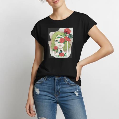 Girl with Rose Vine - Women's Premium Roll Up Sleeve T-Shirt