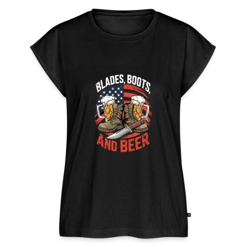 Blades, Boots, and Beer - Women's Premium Roll Up Sleeve T-Shirt