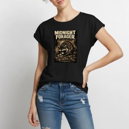 Midnight Forager Raccoon Mushroom Hunter - Women's Premium Roll Up Sleeve T-Shirt