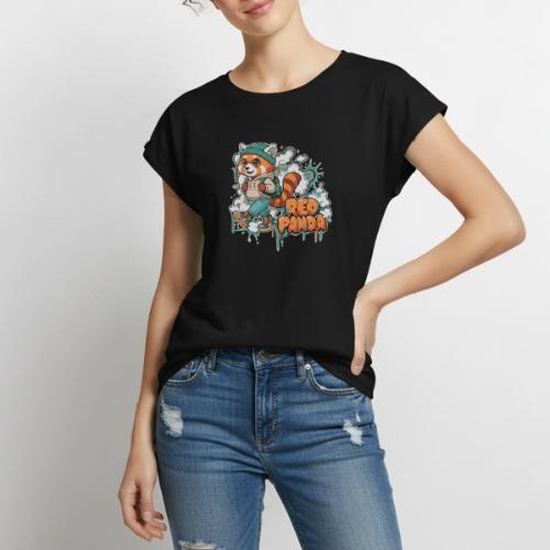 Red Panda Street Graffiti Vibes - Women's Premium Roll Up Sleeve T-Shirt