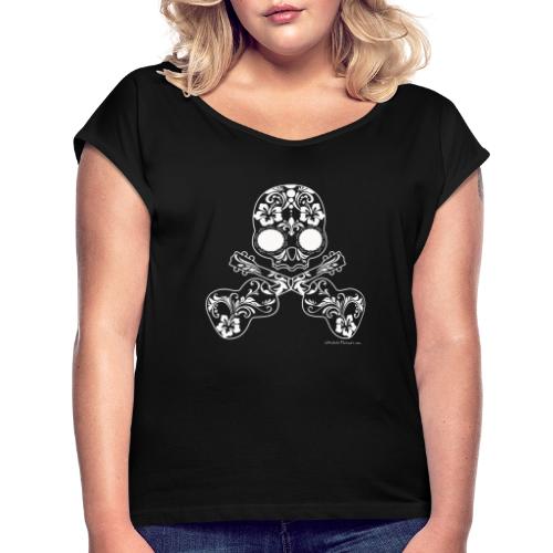 Candy Skull & Cross Uke - Women's Roll Cuff T-Shirt