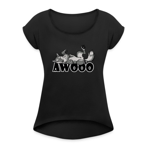 Lazy Awooo Wolf - Women's Roll Cuff T-Shirt