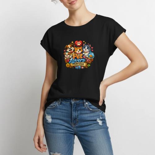 Pet Lover Forever Cute Cats & Dogs - Women's Premium Roll Up Sleeve T-Shirt