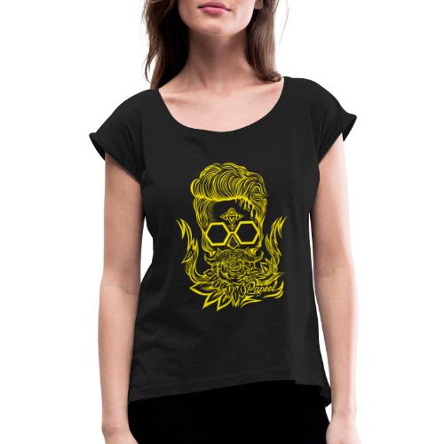 Papeel Skull Rose -Yellow - Women's Roll Cuff T-Shirt