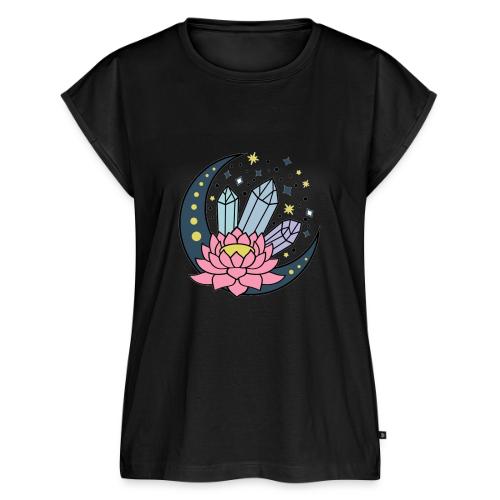 Half A Moon, Healing Crystals Lotus Flower - Women's Premium Roll Up Sleeve T-Shirt
