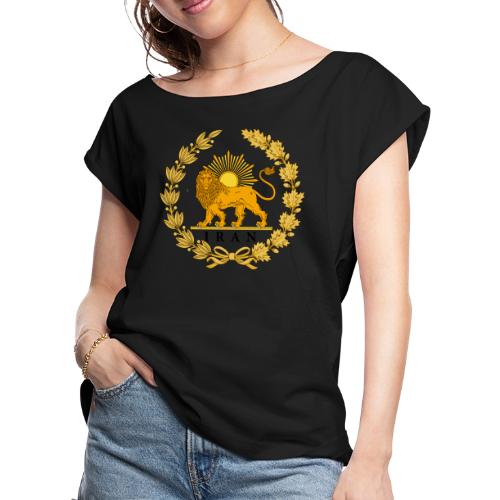 Iran Lion and Sun - Women's Roll Cuff T-Shirt