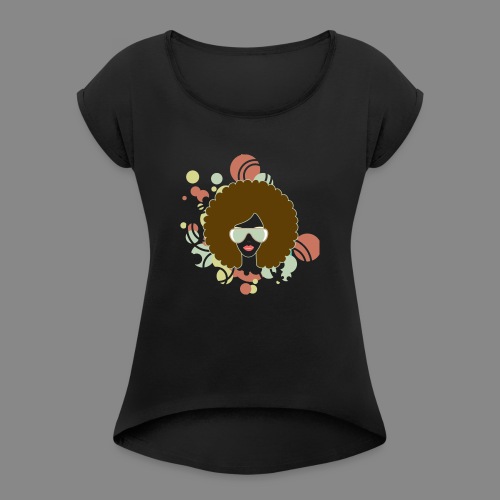 Brown Afro (Abstract) - Women's Roll Cuff T-Shirt
