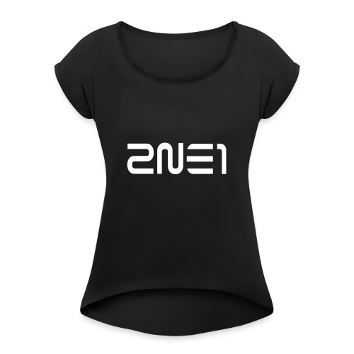 2NE1 Logo in White Women's V-Neck - Women's Roll Cuff T-Shirt