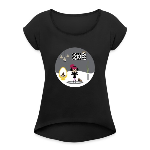 Stylish Girl Grooving to Her Own Beat - Women's Roll Cuff T-Shirt