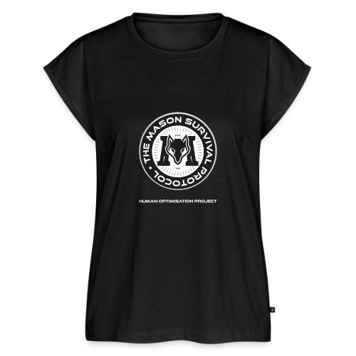 MasonSurvival Protocol White Text - Women's Premium Roll Up Sleeve T-Shirt