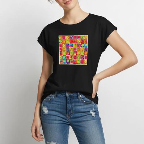 Fruit-Filled Square Patterns: Colorful Comics - Women's Premium Roll Up Sleeve T-Shirt