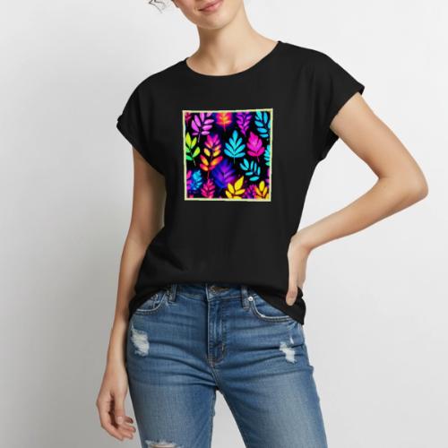 Neon Leaves Abstract Pattern - Women's Premium Roll Up Sleeve T-Shirt