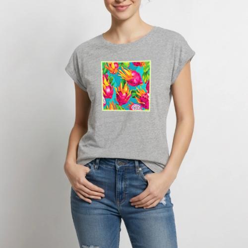 Vibrant Dragoon Fruit Pattern - Women's Premium Roll Up Sleeve T-Shirt