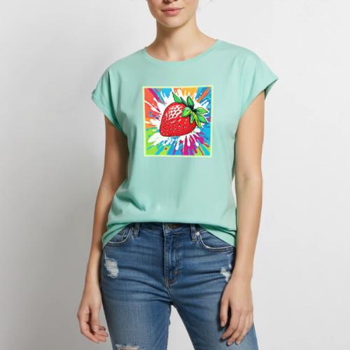Vibrant Strawberry Artwork - Women's Premium Roll Up Sleeve T-Shirt
