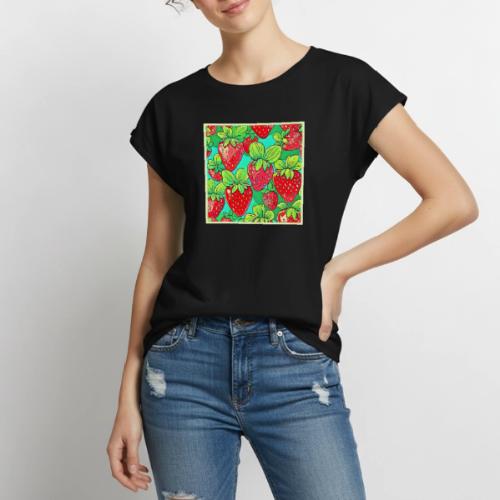 Strawberry Pop Art Pattern - Women's Premium Roll Up Sleeve T-Shirt