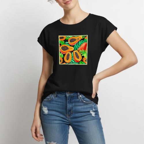 Papaya and Leaves Fresh Pattern - Women's Premium Roll Up Sleeve T-Shirt