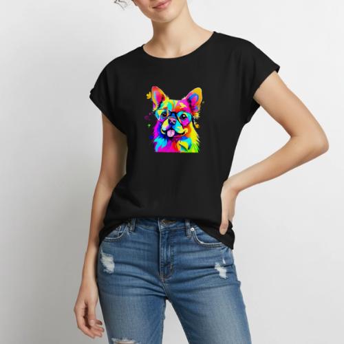 Vibrant Pup: Abstract Dog Art - Women's Premium Roll Up Sleeve T-Shirt