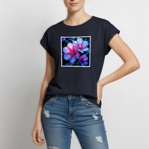 Neon Bloom Flower Magic Glow Design - Women's Premium Roll Up Sleeve T-Shirt