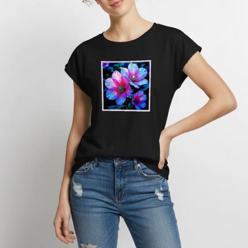 Neon Bloom Flower Magic Glow Design - Women's Premium Roll Up Sleeve T-Shirt