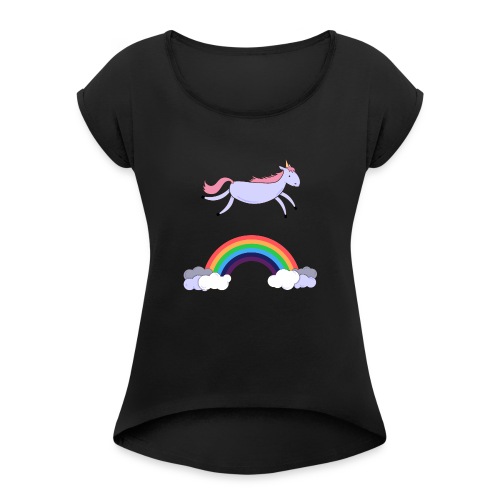 Flying Unicorn - Women's Roll Cuff T-Shirt