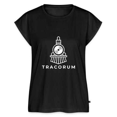 White Outline Cosmic Train Cartoon - Women's Premium Roll Up Sleeve T-Shirt