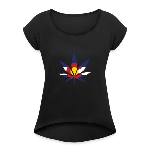 Colorado Pot Leaf Flag - Women's Roll Cuff T-Shirt
