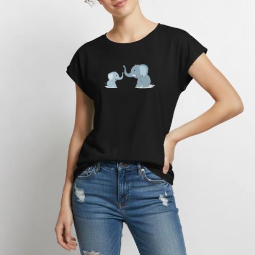 Father and Baby Son Elephant - Women's Premium Roll Up Sleeve T-Shirt