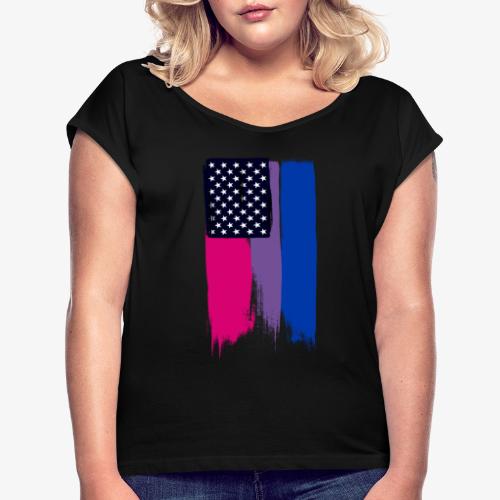 Bisexual Painted Stars and Stripes - Women's Roll Cuff T-Shirt