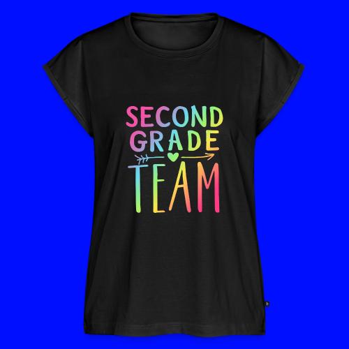 Second Grade Team Neon Rainbow Teacher T-Shirts - Women's Premium Roll Up Sleeve T-Shirt