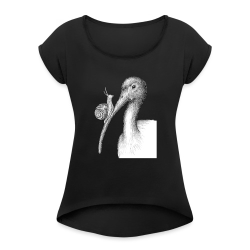 Ibis with Snail by Imoya Design - Women's Roll Cuff T-Shirt