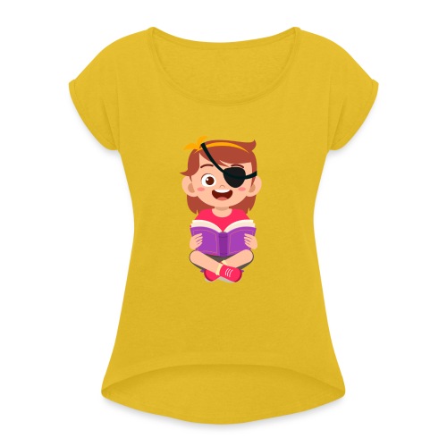 Little girl with eye patch - Women's Roll Cuff T-Shirt