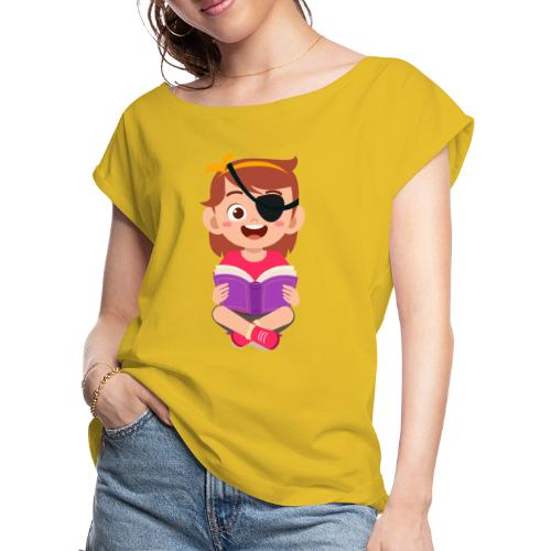 Little girl with eye patch - Women's Roll Cuff T-Shirt