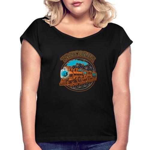 Tracorum Cosmic Train Clear Flower Design - Women's Roll Cuff T-Shirt